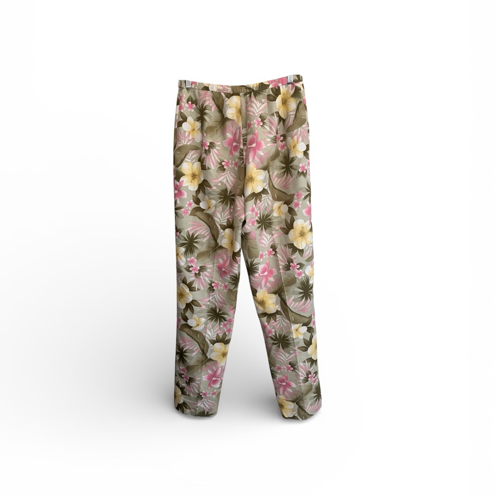 Pendlelton Floral Print Women's Silk/Cotton Pants - Pink & Olive Size 8 Tall - Picture 2 of 8